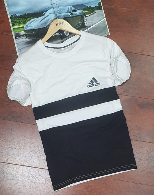 Adidas Half Sleeves T-Shirt for Men (White & Navy Blue, M)