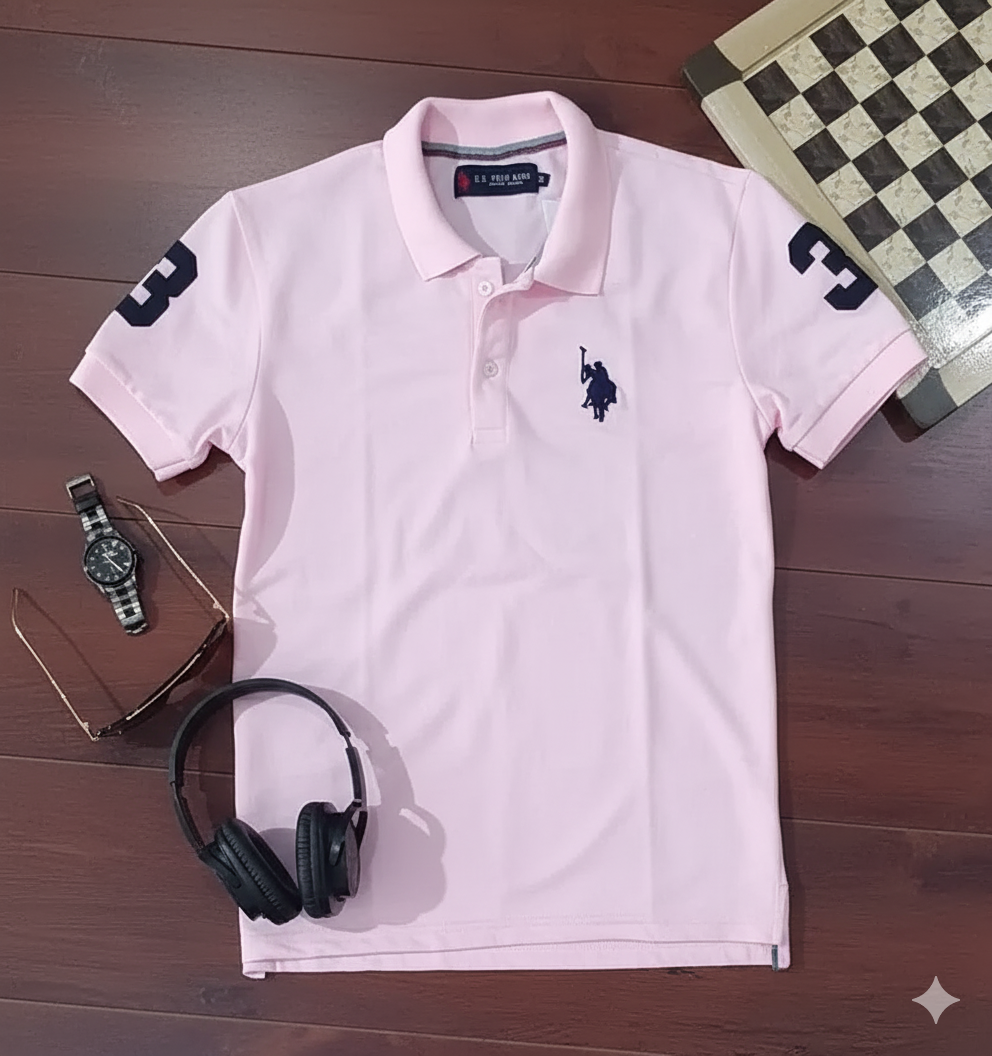 US POLO Half Sleeves Casual T-shirt for Men (Pink, M)