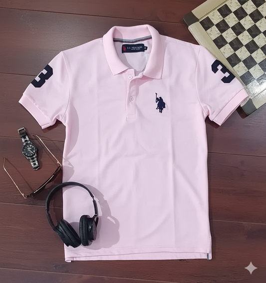 US POLO Half Sleeves Casual T-shirt for Men (Pink, M)