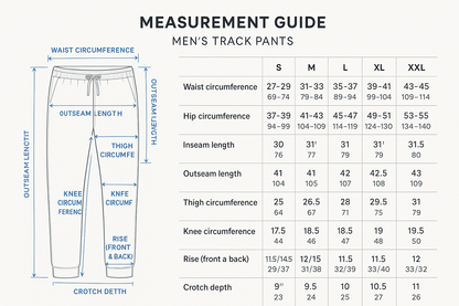 track pant men mesuarment list